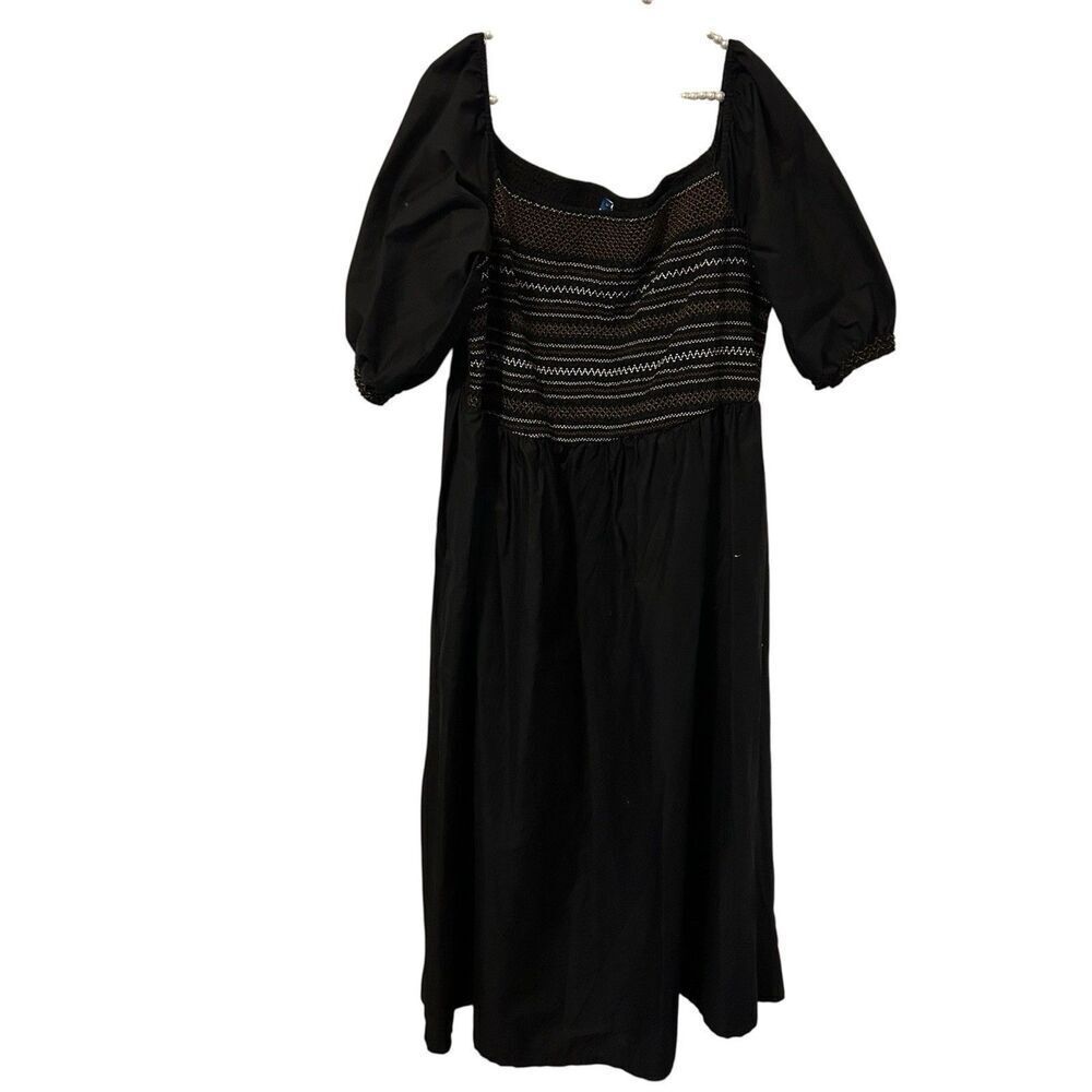 Old Navy Womens Dark Cottagecore Peasant Smocked Midi Dress Size 2X Prairie Boho